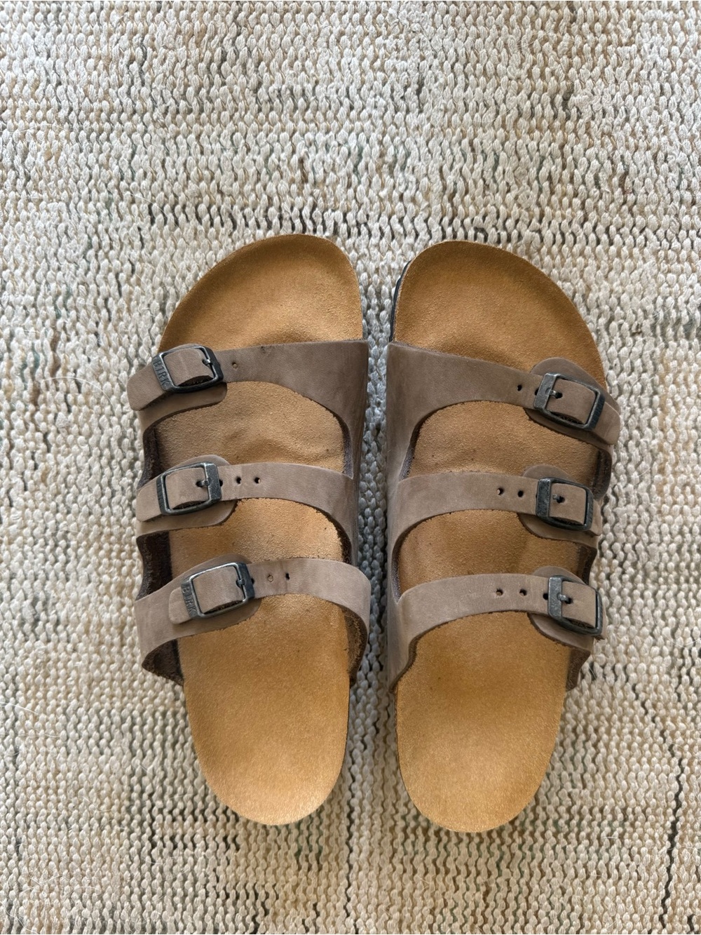 Birkenstock Florida Women’s Triple-Strap Suede Sandals Nubuck Stone Sz 39 - New